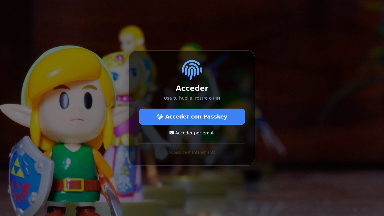 Pantalla de login de NE Panel: Acceder con Passkey o por email